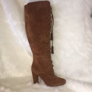 Cognac knee high boots